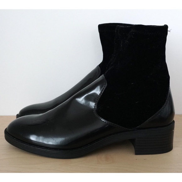 ZARA Stretch Velvet Black Faux Leather Boots Sz 38 - Picture 6 of 8